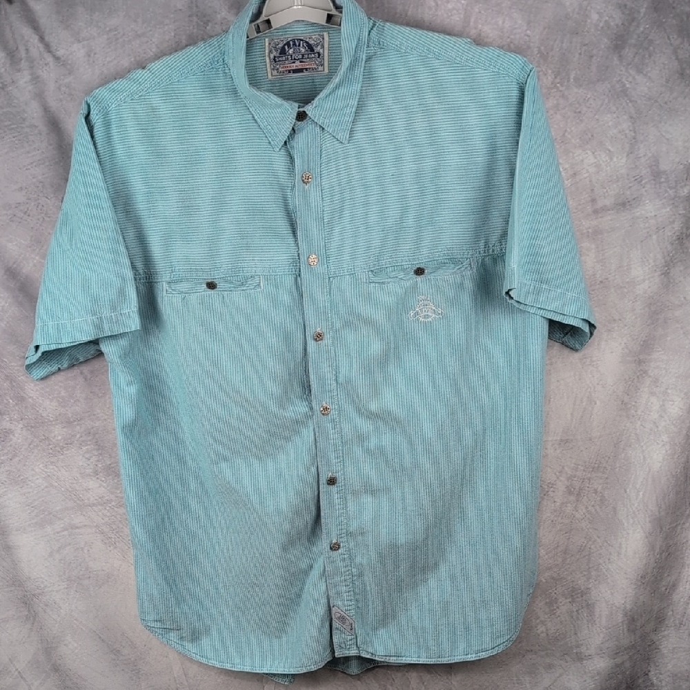 ​Vintage Style Levi’s Striped Button Down Shirt - Blue/Green XL